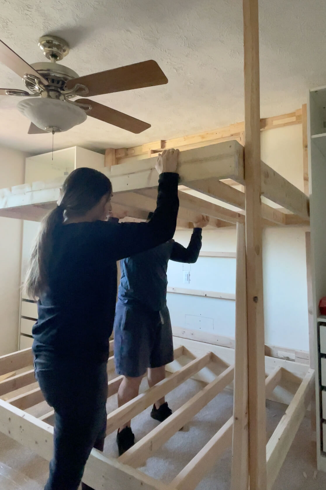 Building the top bunk on my DIY bunk beds.